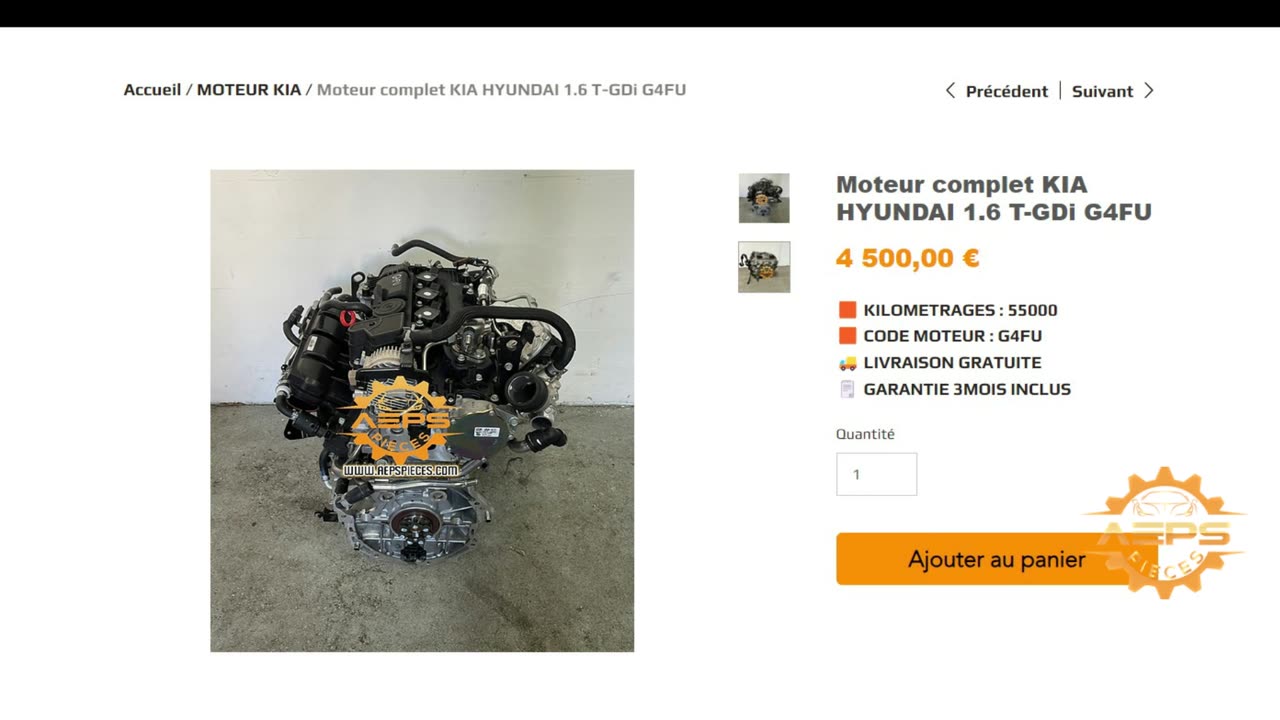 AEPSPIECES.COM - Moteur complet KIA HYUNDAI 1.6 T-GDi G4FU