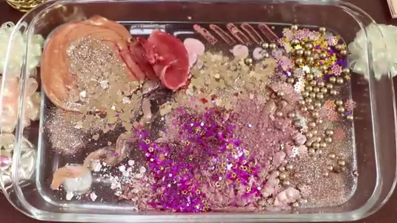 Mixing"ROSEGOLD" Eyeshadow and Makeup,parts,glitter Into Slime!Satisfying Slime Video!★ASMR★