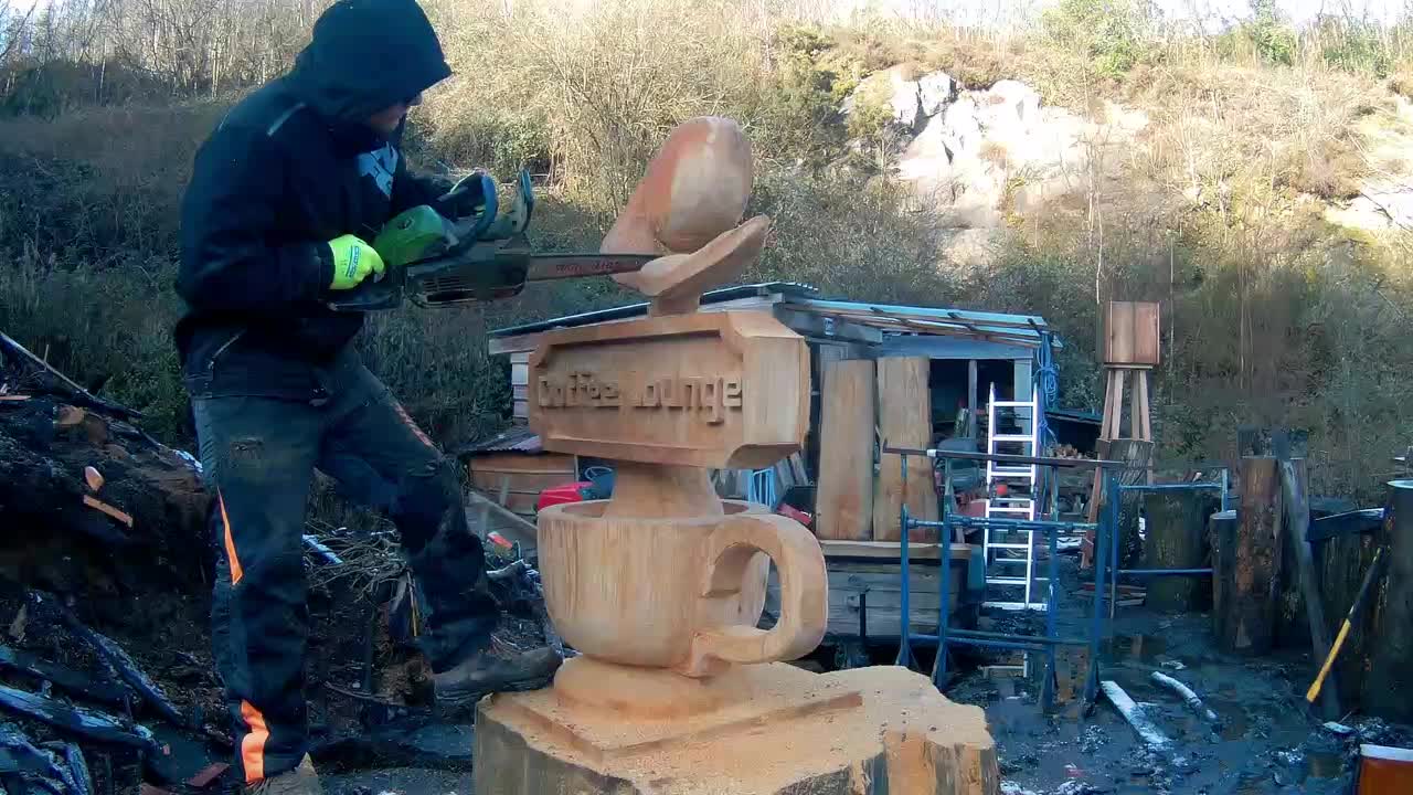 Carving a massive coffee cup