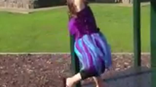 Little girl purple blue dress face plant