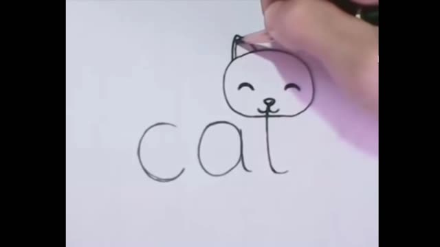 Draw a cute cat easily from the word 'cat'.