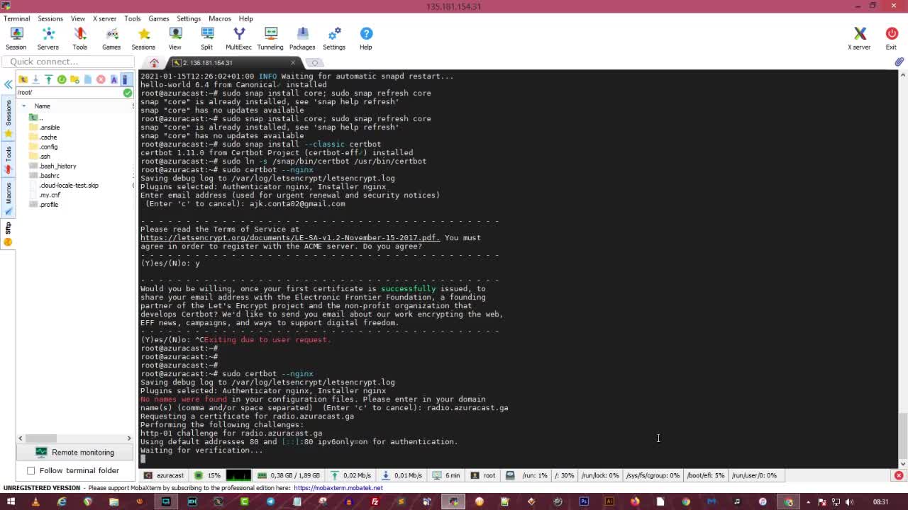 INSTALANDO SSL EM UMA INSTAÇÃO DO AZURACAST ANSIBLE