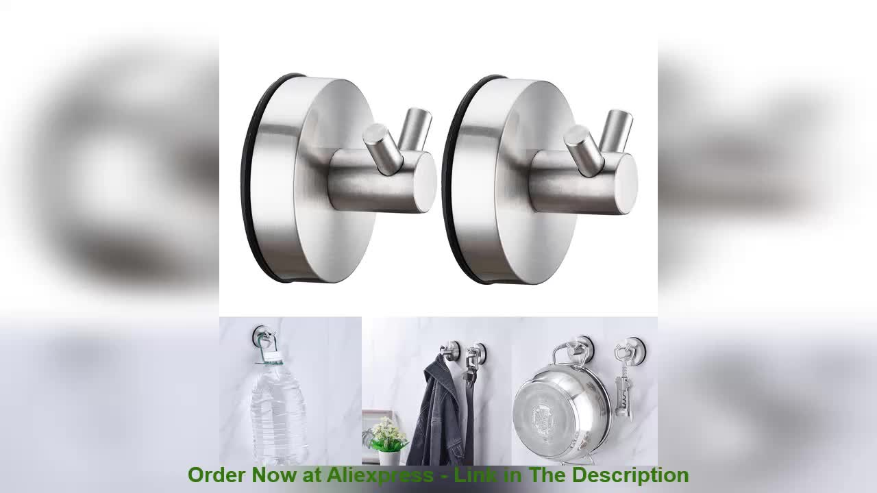 ✅ 2pcs 5KGS Vacuum Suction Cup Hook Reusable Hanger Towel Hooks Stainless Steel Robe Hook Nickel