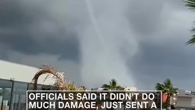 The tornadic waterspout came ashore sending beach chairs flying at Ayia Napa Beach