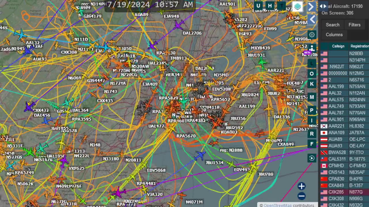 New York New Jersey Air Traffic Time Lapsed - July 20th 2024