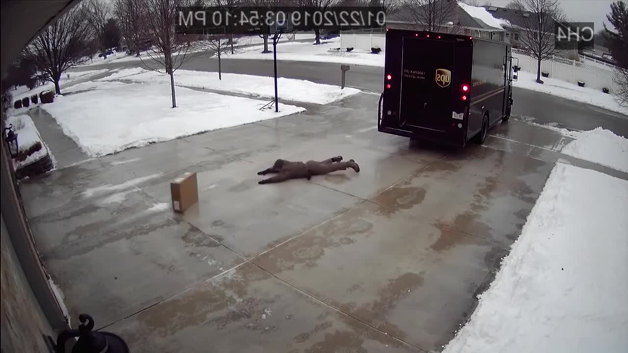 Hilarious UPS Delivery Driver vs Icy Driveway