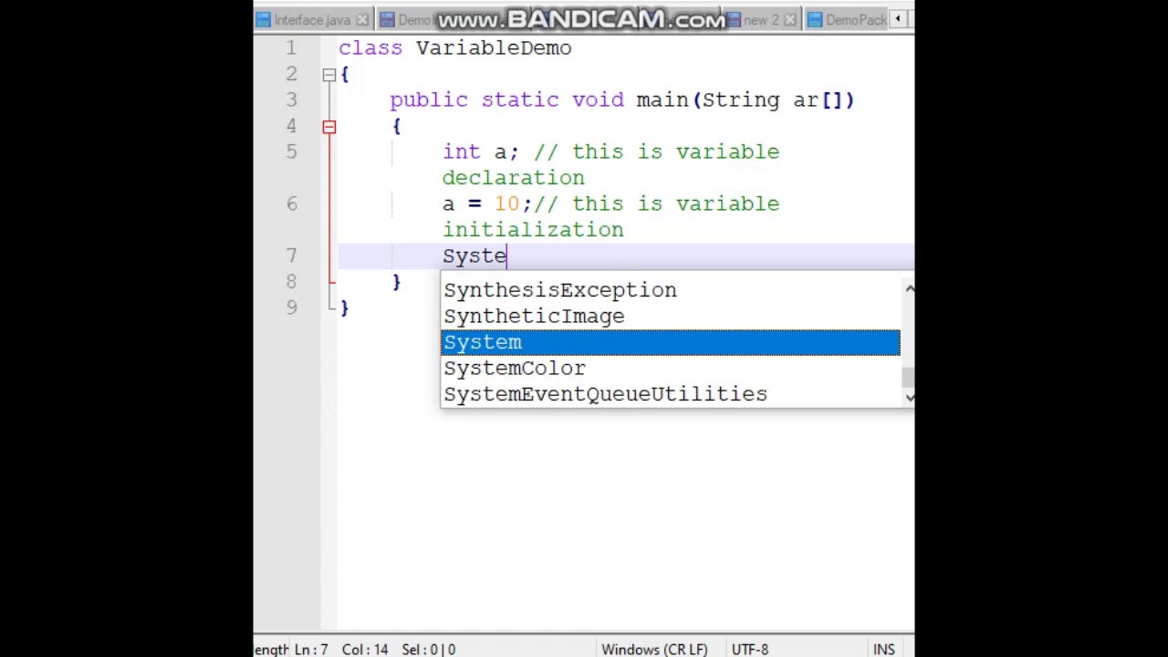 Java Variable Declaration Demo