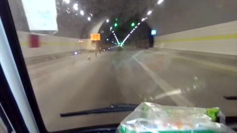 Long tunnel crossing on motorway