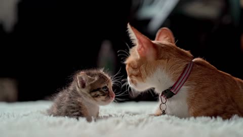 The tenderness of the kitty and her kitten!