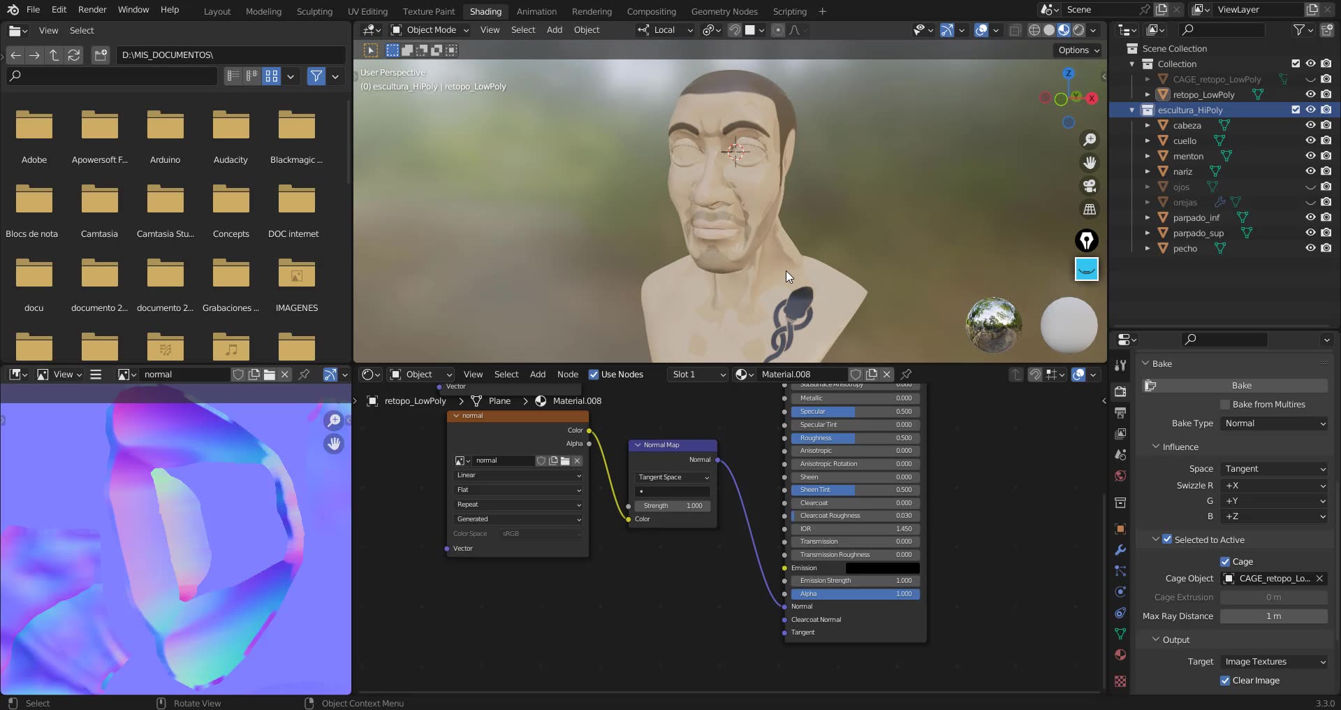 BAKE de un modelo volumetrico (diffuse y normal)