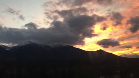 Rocky Mountains fire and sunset