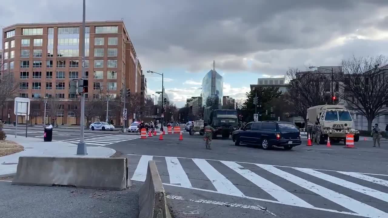 Footage of Military Checkpoint Set Up in Washington DC