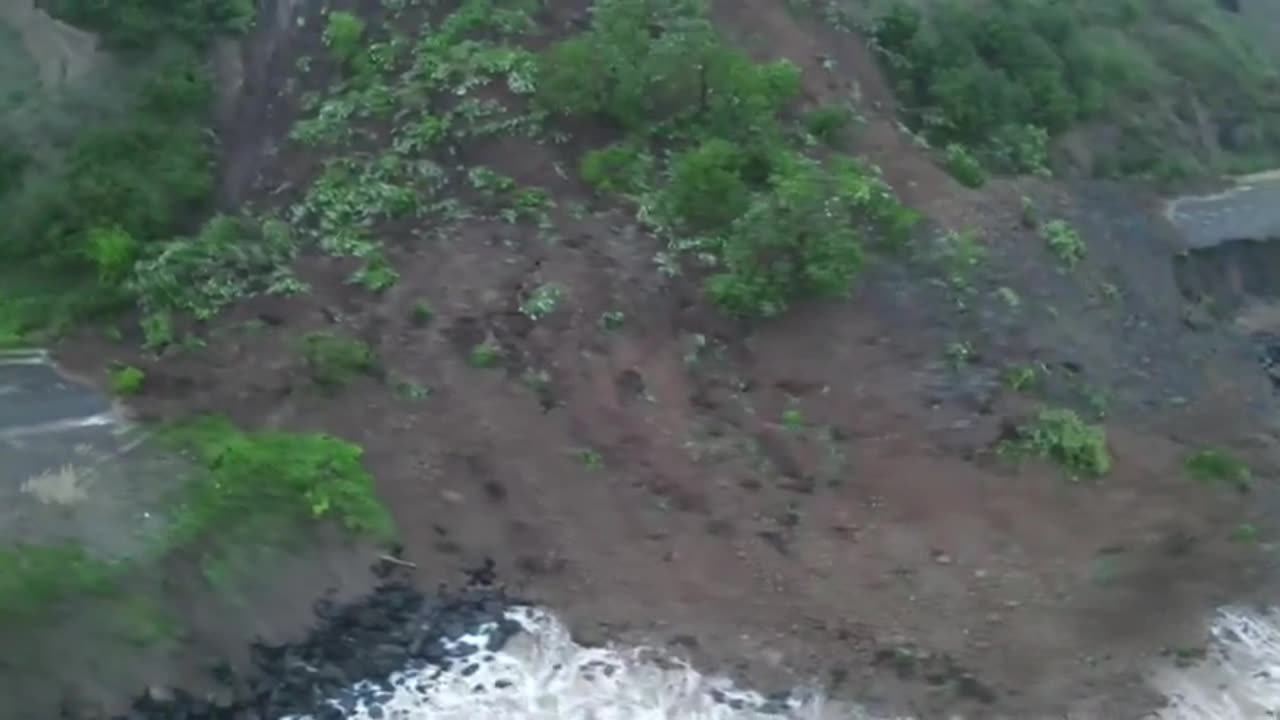 A Large Landslide Blocks A Highway In Sakhalin's Uglegorsky Region, Russia