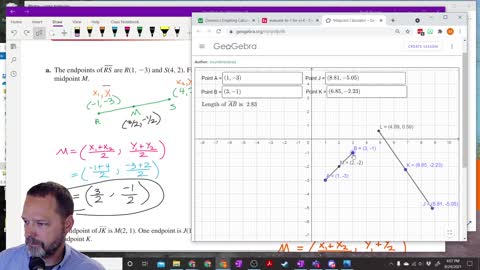 Geometry Section 1-3 - Finding a midpoint Using the Midpoint Formula