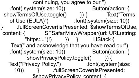 Aligning text button Terms of Use SwiftUI