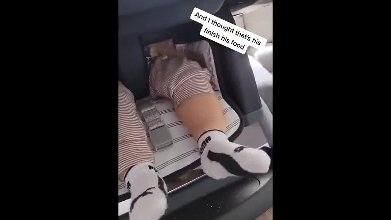 'I thought he finished!' Toddler caught stuffing food down side of chair