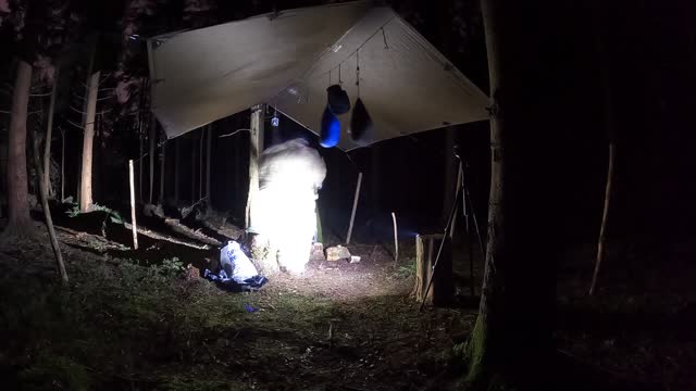 GoPro nightlapse. Coffee and vlog under a tarp in the woods