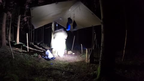 GoPro nightlapse. Coffee and vlog under a tarp in the woods