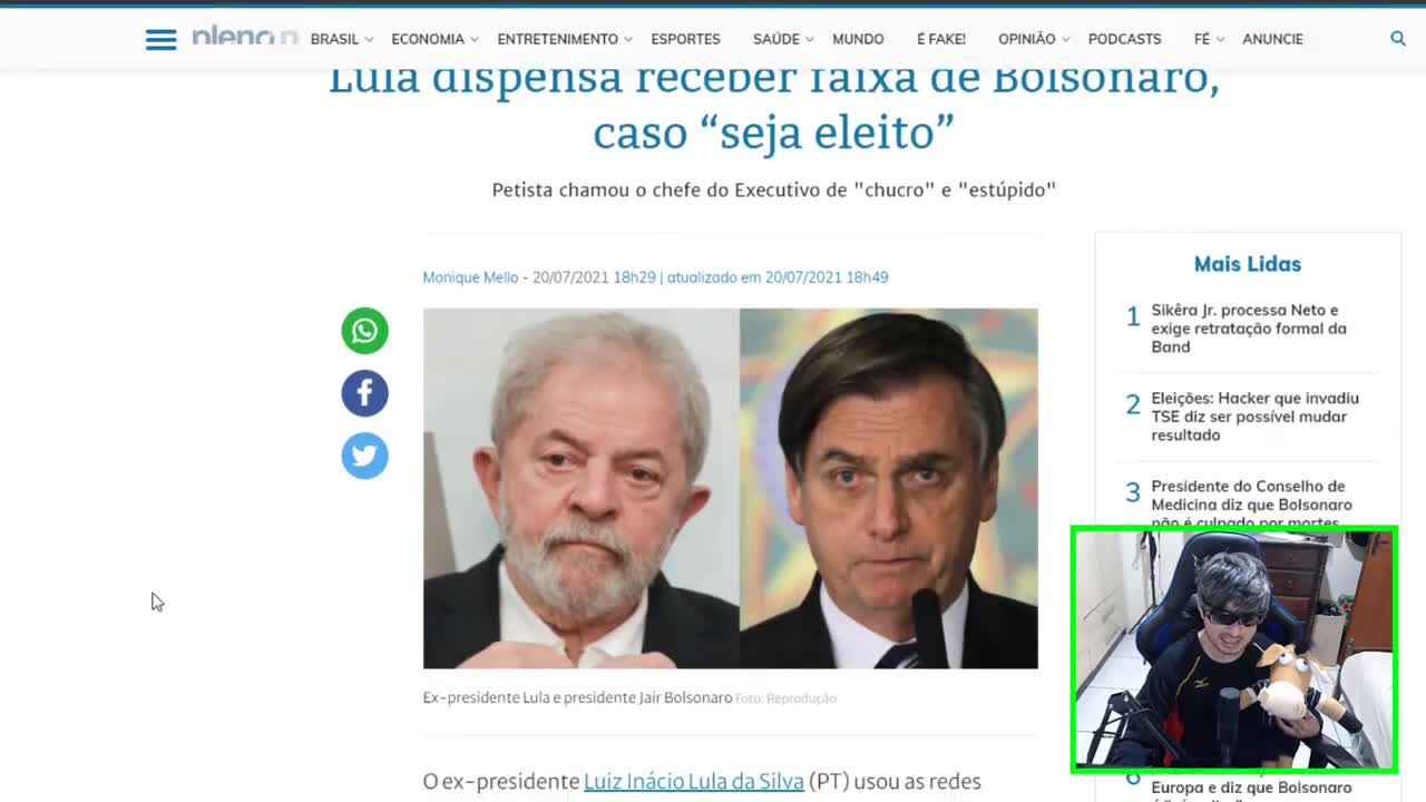 NOVIDADES ZANGADO LULA DISPENSA RECEBER FAIXA DE BOLSONARO,CASO SEJA ELEITO