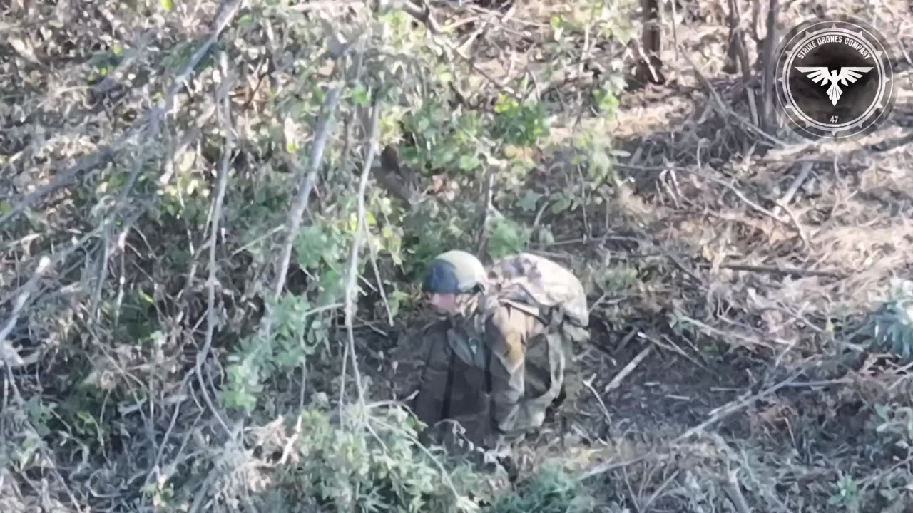 Russian soldier stays frozen still, then gets hit with an FPV drone
