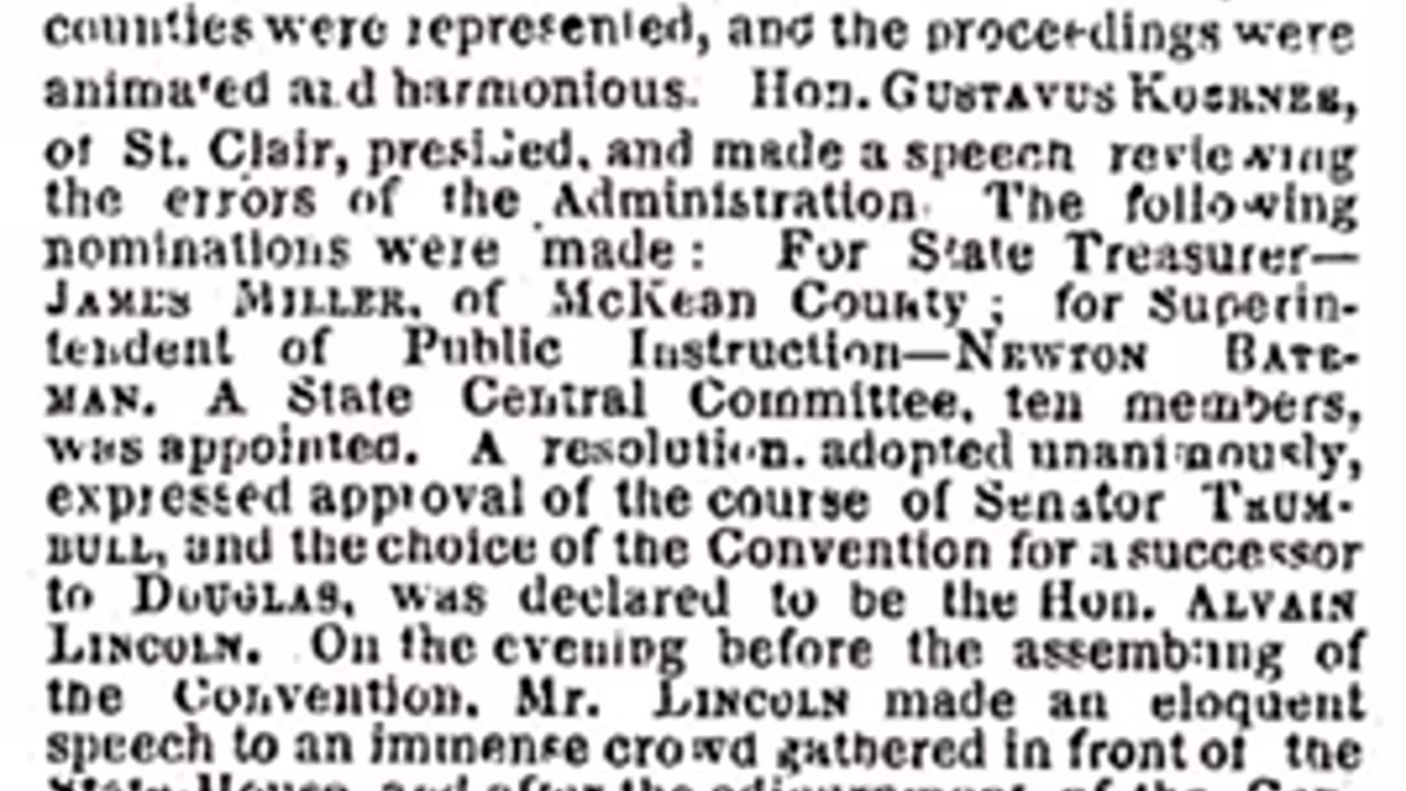 the Illinois GOP nominating Abraham Lincoln for Senator
