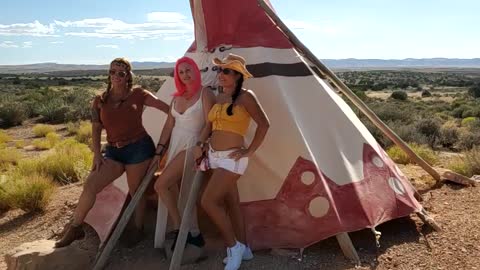 Sexy Women Posing At A Teepee