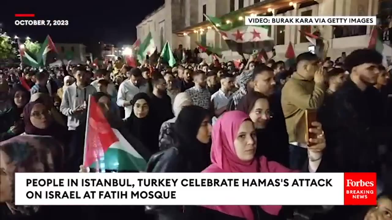 People In Istanbul, Turkey, Celebrate Hamas Attack On Israel At Fatih Mosque