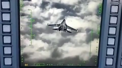 Cockpit footage from a Su-34 Laser-monitor Guide system in automatic Air target tracking mode