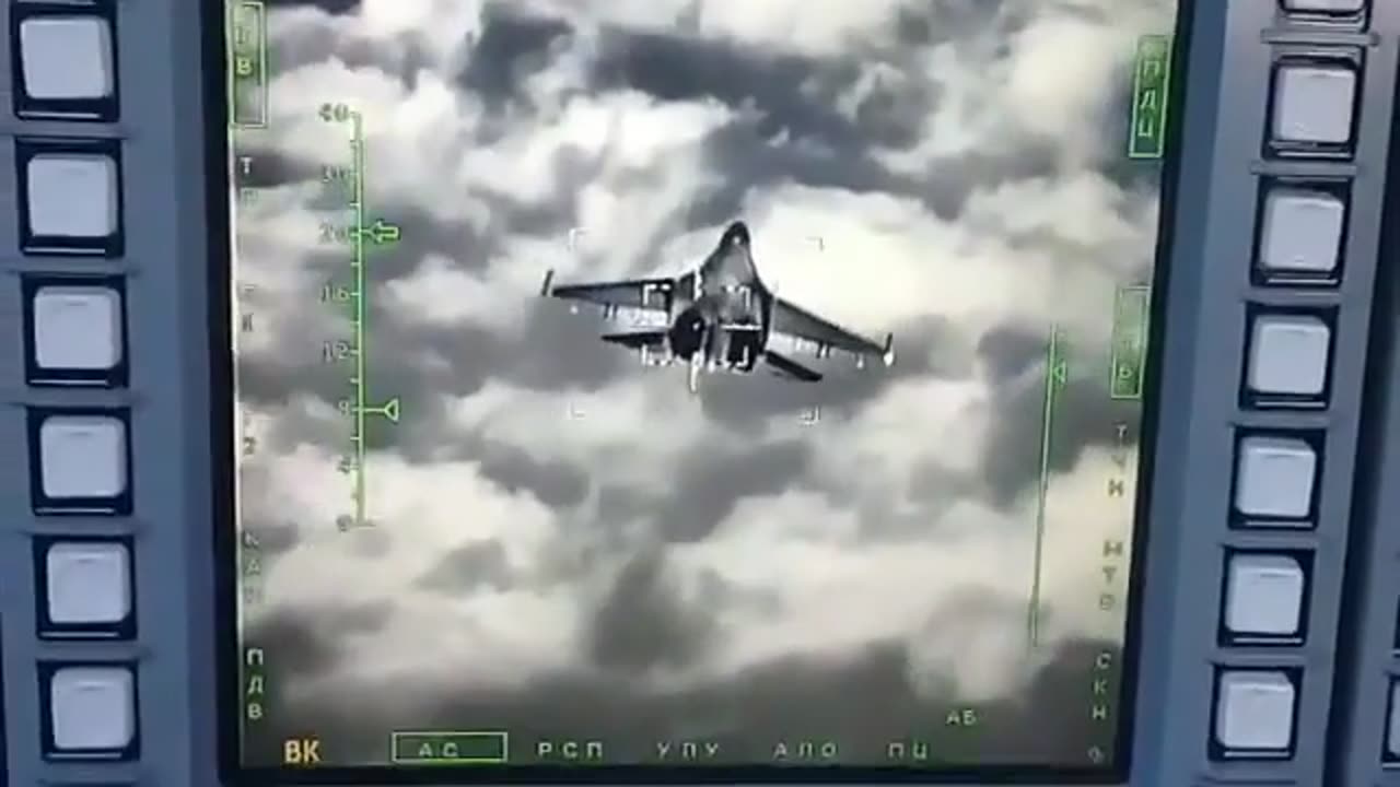 Cockpit footage from a Su-34 Laser-monitor Guide system in automatic Air target tracking mode
