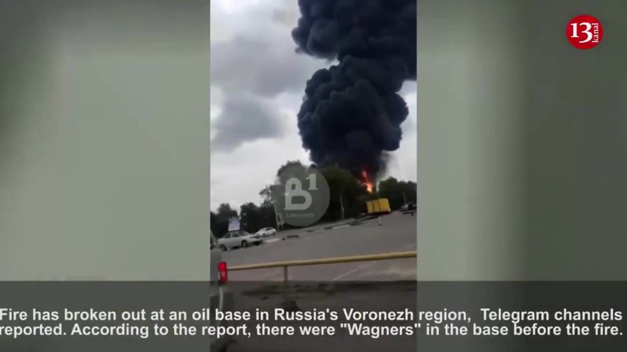 An oil base was hit in Voronezh region of Russia - a strong fire broke out