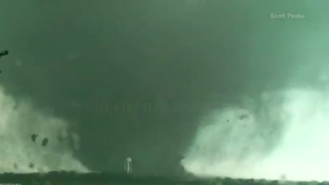 tornado hitting highway destroying house