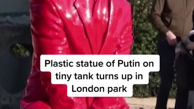 Plastic statue of Putin on tiny tank turns up in London park