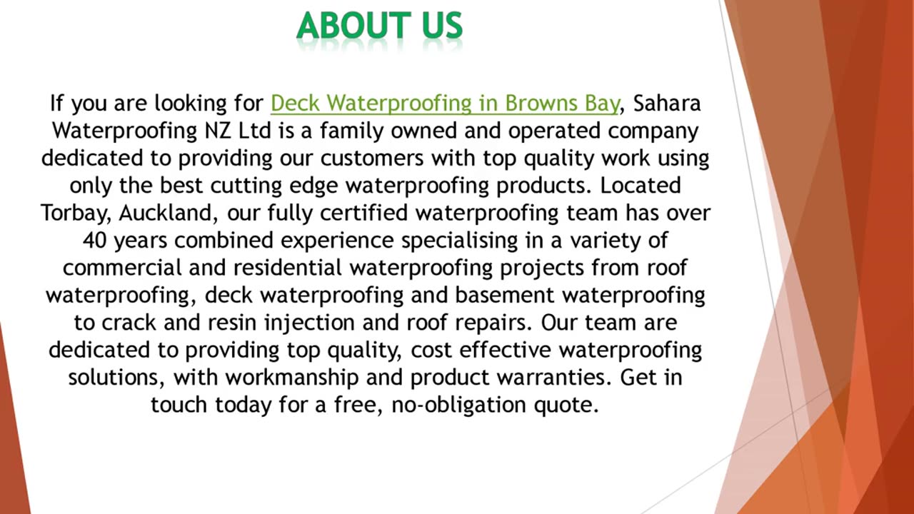 If you are looking for Deck Waterproofing in Browns Bay