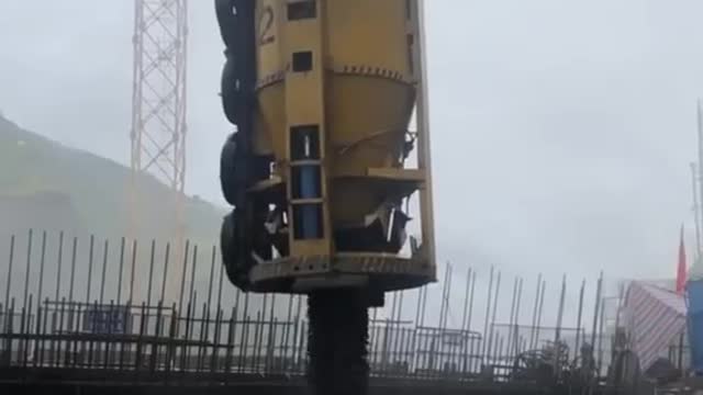 Pouring concrete for dam construction