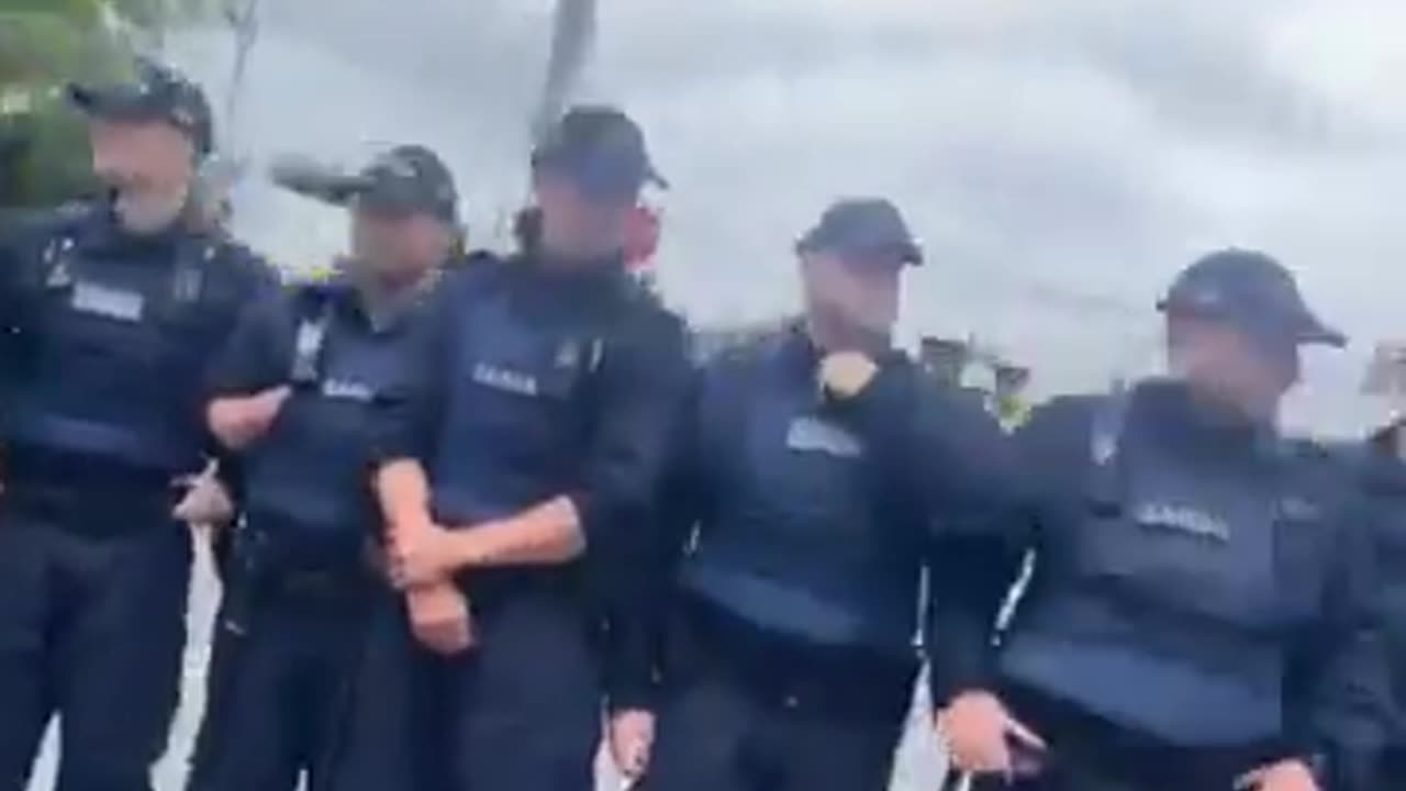 Ballyogan Ireland The public order unit are on site to beat the people into