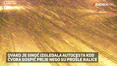 Potpuno bijela autocesta kod čvora Gospić prije prolaska ralice