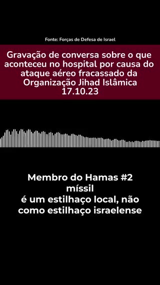 Gravação de conversa entre membros do Hamas sobre a explosão no hospital, em Gaza, por causa do ataque aéreo fracassado da Organização Jihad Islâmica