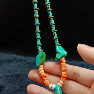 Natural Orange Spiny Oyster Shell Turquoise Handmade Necklace 20240118-04-08