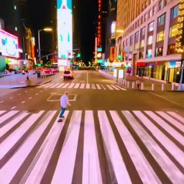 Skiing on street in downtown