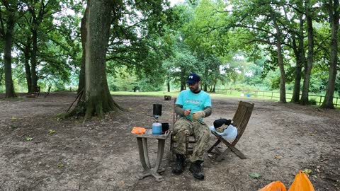 Making a coffee after clearing down camp 4th Oct 2022