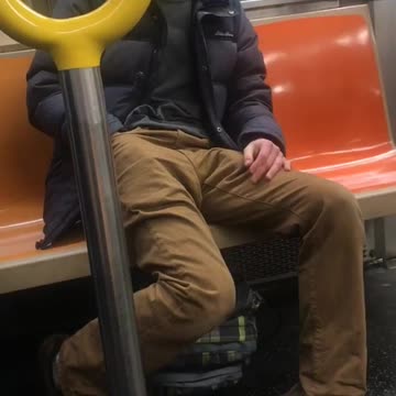 Man brown pants announces to train