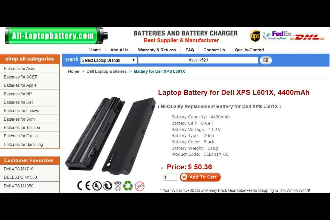 Laptop Battery for Dell XPS L501X