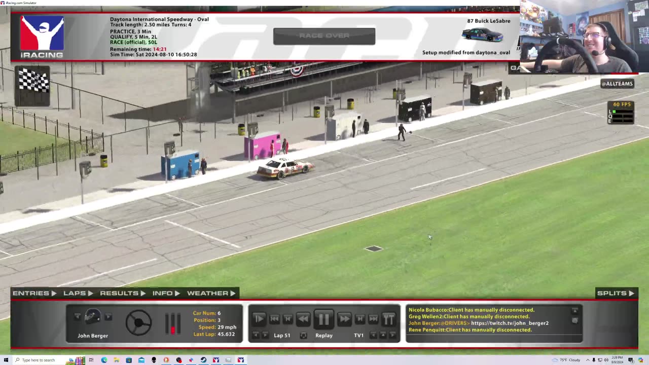 iRacing B Fixed NASCAR Legends from Daytona 8/9/24. Bumpy Daytona.