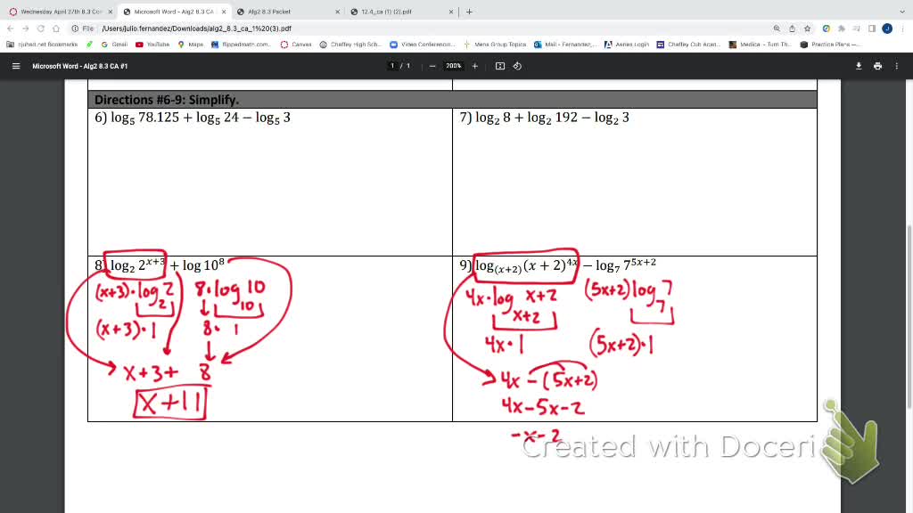 IM3 Alg 2 CC 8.3 Log Properties Corrective#1