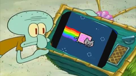 Squidward watches Nyan Cat
