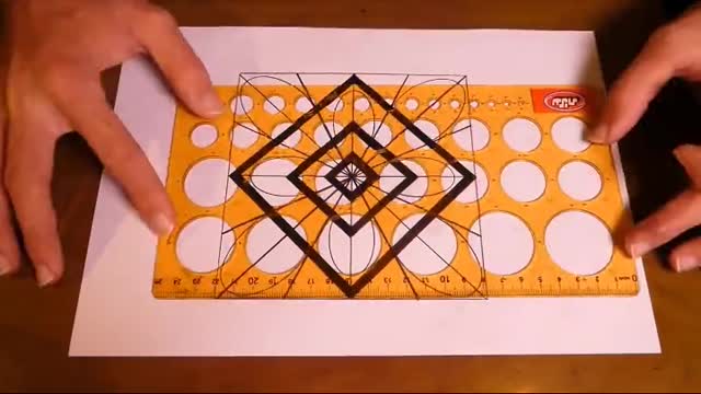 Geometric Spiral Painting In Four Squares With Golden Ratio