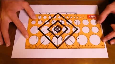 Geometric Spiral Painting In Four Squares With Golden Ratio