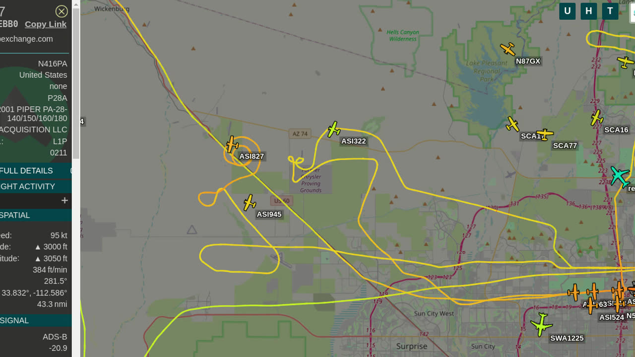 Mormon Mafia N416PA Aeroguard China, back over Morristown AZ - Oct 6th 2023