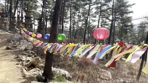 The path to the temple in the mountain slowly walking up