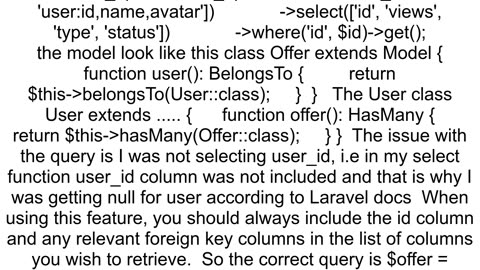 Laravel belongsTo returning null when using 39with39